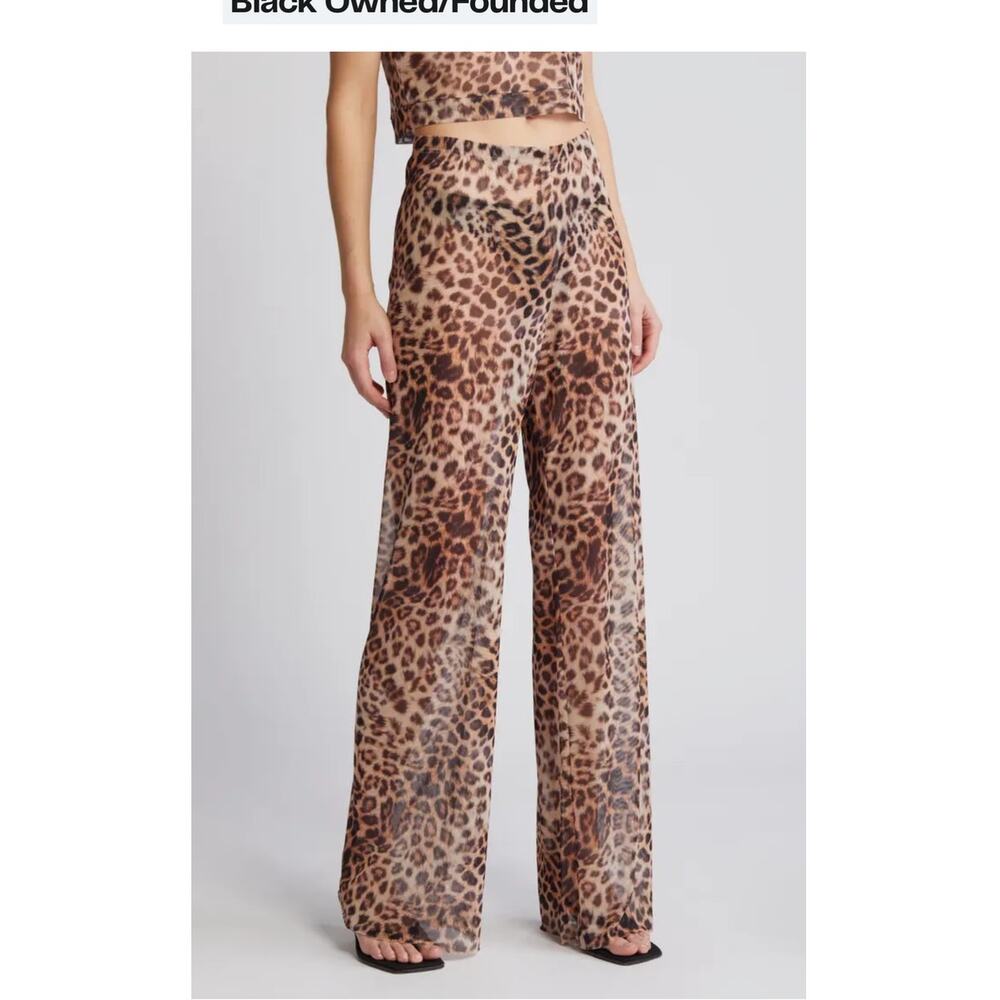 Good American | NWOT Leopard Print Mesh Wide Leg Sheer Pant Size 2 Medium